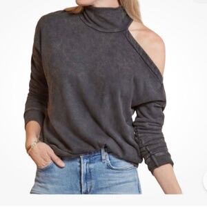 LA Made mock neck black wash one shoulder Essex sweatshirt size small